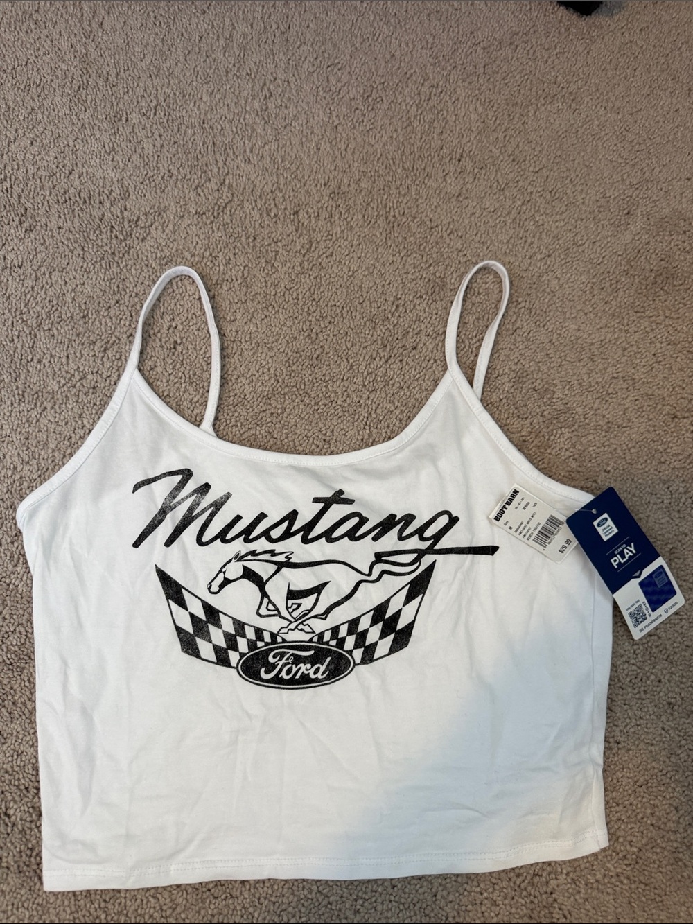 Ford White Mustang Graphic Cropped Tank